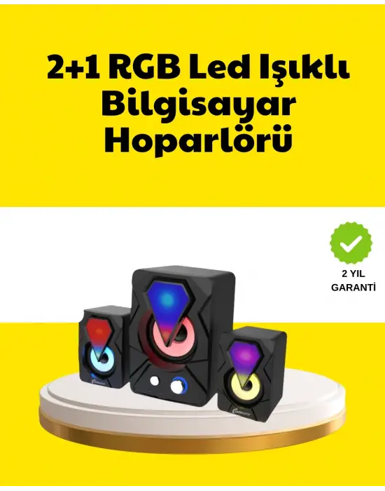 2.1 Usb Bağlantılı Oyun Hoparlörü Renkli Led Işıklı