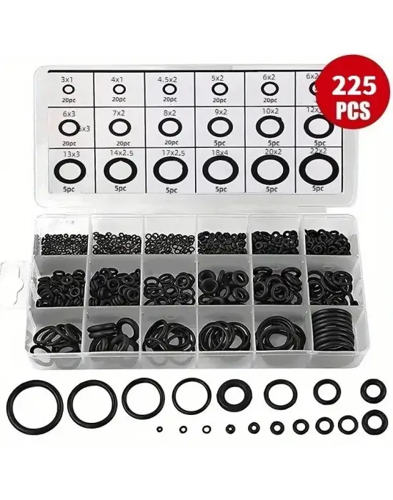 225 Parça Kauçuk Conta Seti ,kendiliğinden Saklama Kutulu O Halkası Seti