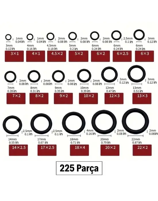 225 Parça Kauçuk Conta Seti ,kendiliğinden Saklama Kutulu O Halkası Seti