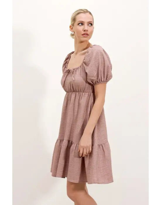 2351 Kloş Poplin Elbise - A.Gül Kurusu