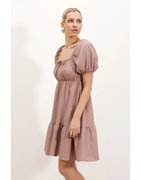 2351 Kloş Poplin Elbise - A.Gül Kurusu