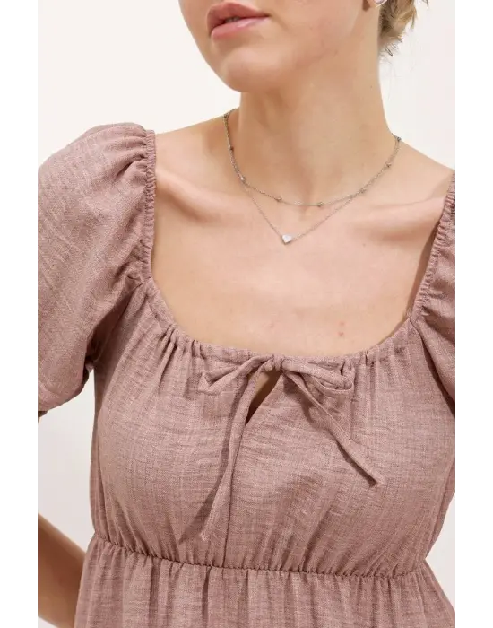 2351 Kloş Poplin Elbise - A.Gül Kurusu