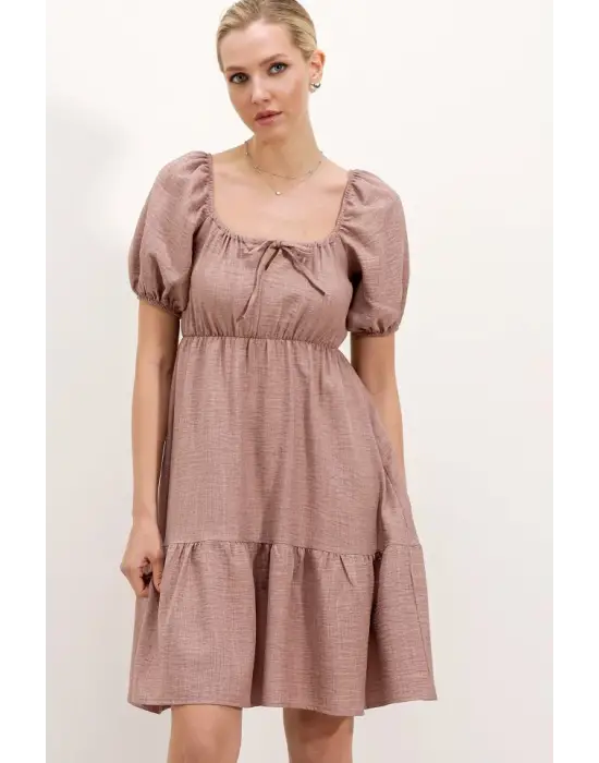 2351 Kloş Poplin Elbise - A.Gül Kurusu