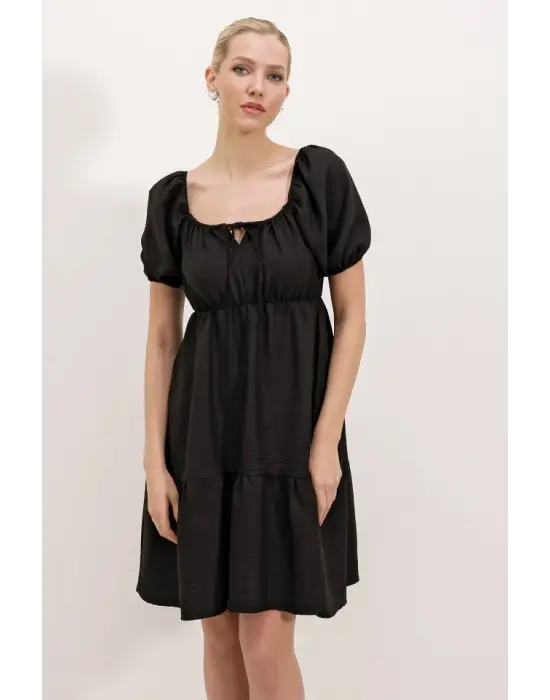 2351 Kloş Poplin Elbise - A.Siyah