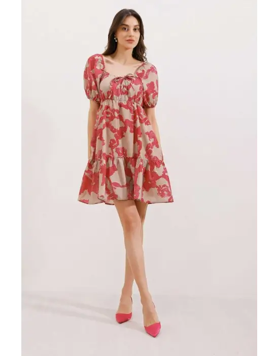 2351 Kloş Poplin Elbise - D. Fuşya