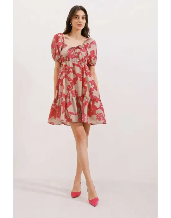 2351 Kloş Poplin Elbise - D. Fuşya