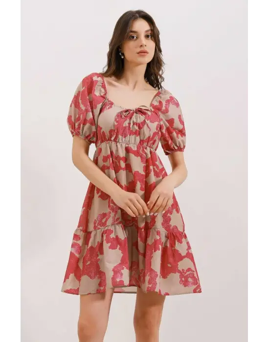 2351 Kloş Poplin Elbise - D. Fuşya