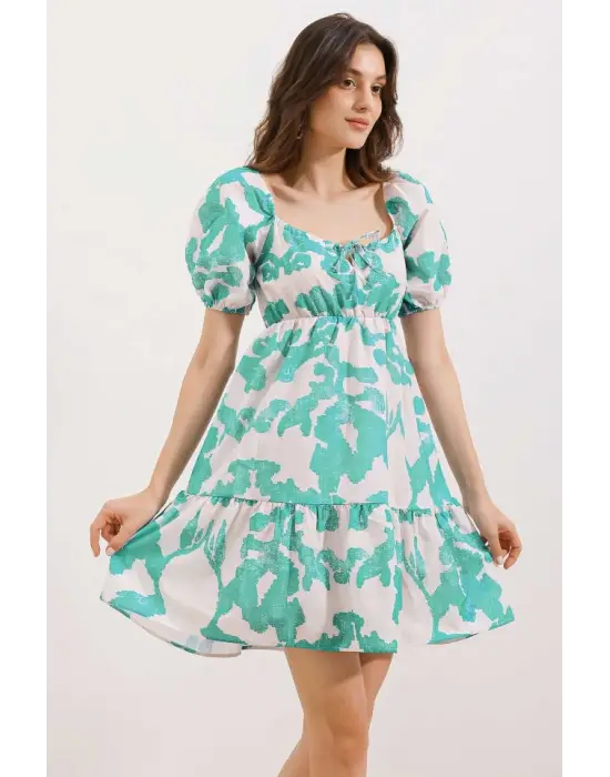 2351 Kloş Poplin Elbise - D. Mint