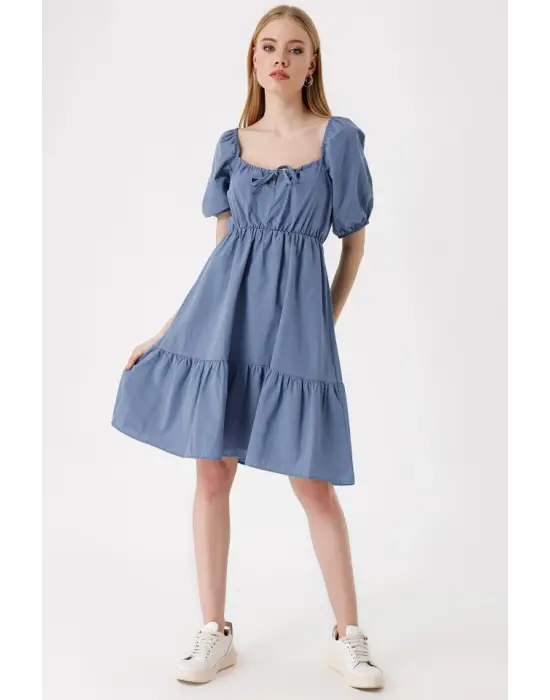 2351 Kloş Poplin Elbise - İndigo