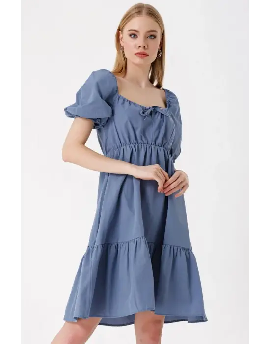 2351 Kloş Poplin Elbise - İndigo