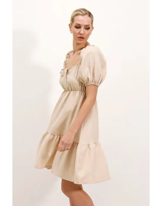 2351 Kloş Poplin Elbise - Krem