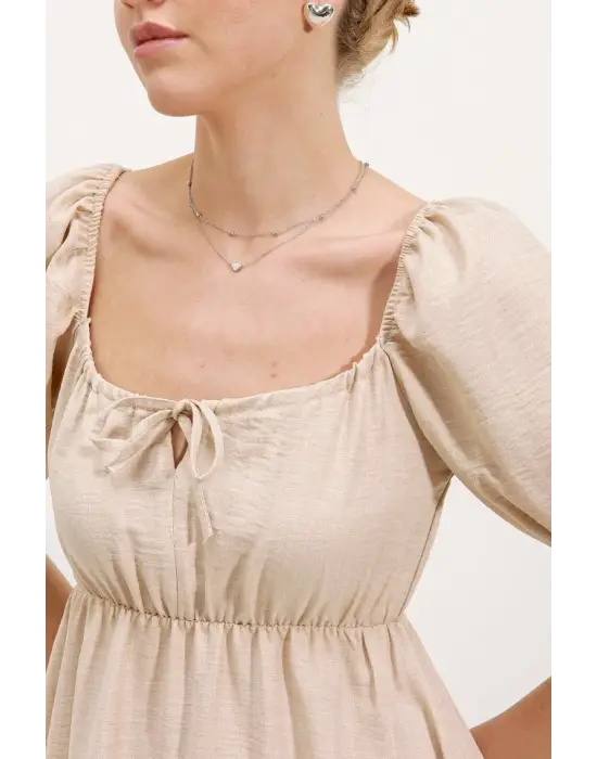 2351 Kloş Poplin Elbise - Krem