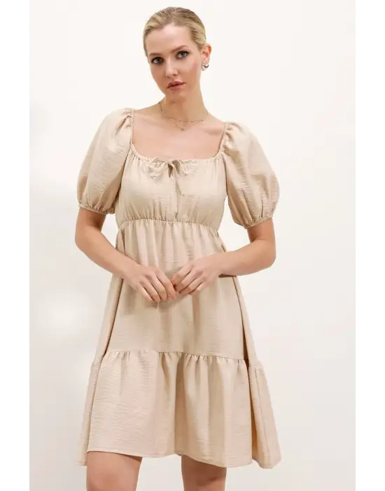 2351 Kloş Poplin Elbise - Krem