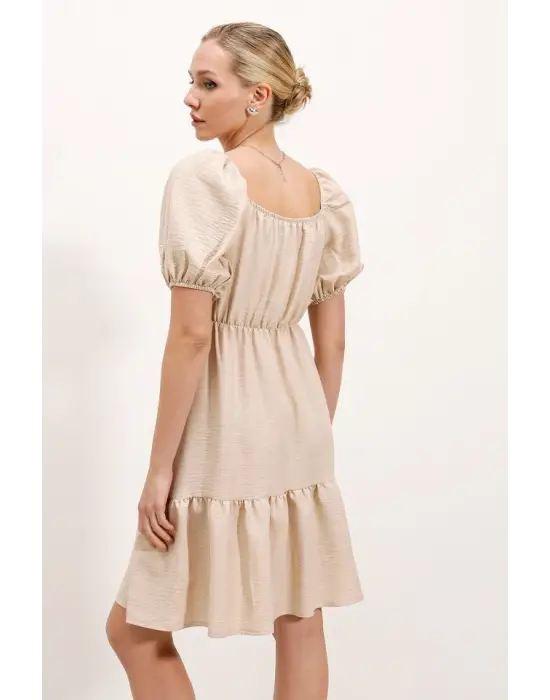 2351 Kloş Poplin Elbise - Krem