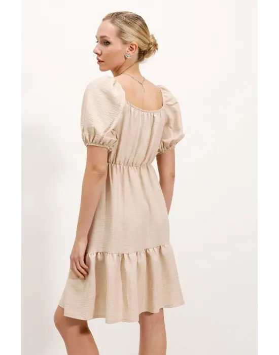 2351 Kloş Poplin Elbise - Krem