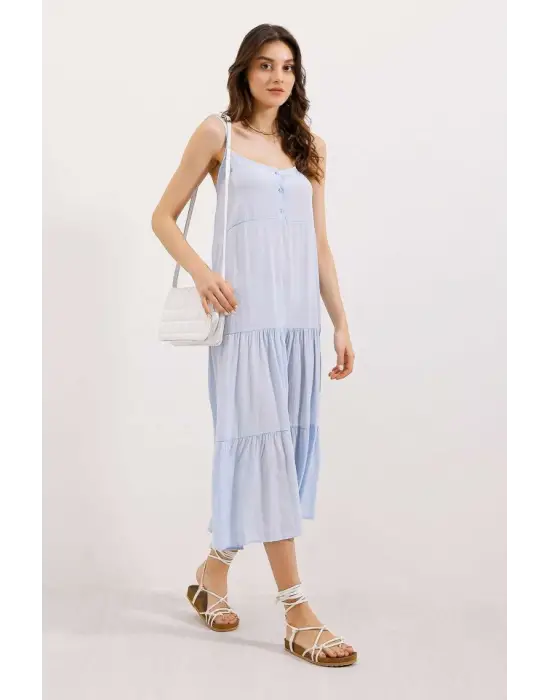 2403 Askılı Midi Elbise - Mavi