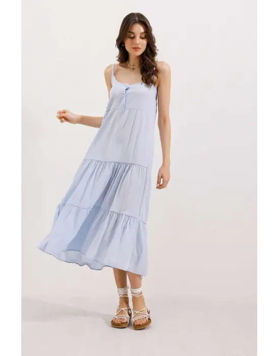 2403 Askılı Midi Elbise - Mavi