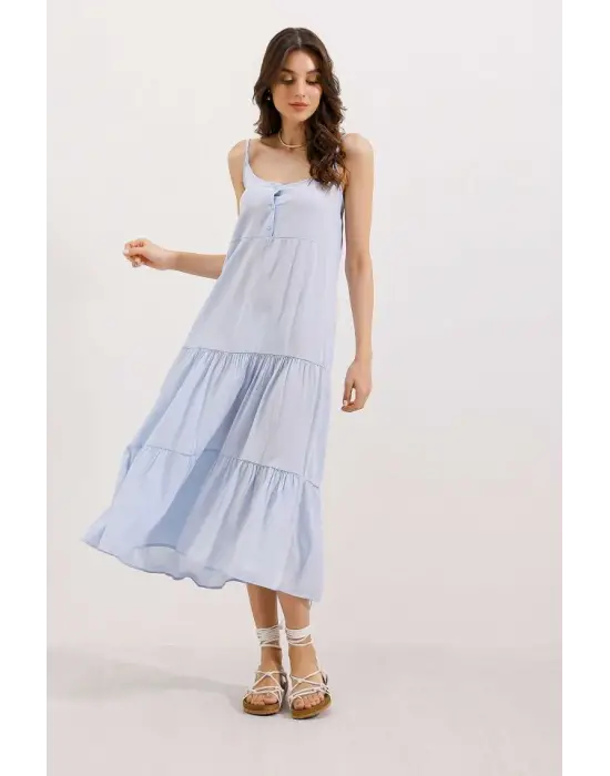 2403 Askılı Midi Elbise - Mavi