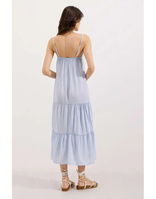 2403 Askılı Midi Elbise - Mavi
