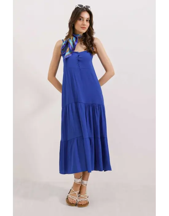 2403 Askılı Midi Elbise - Saks