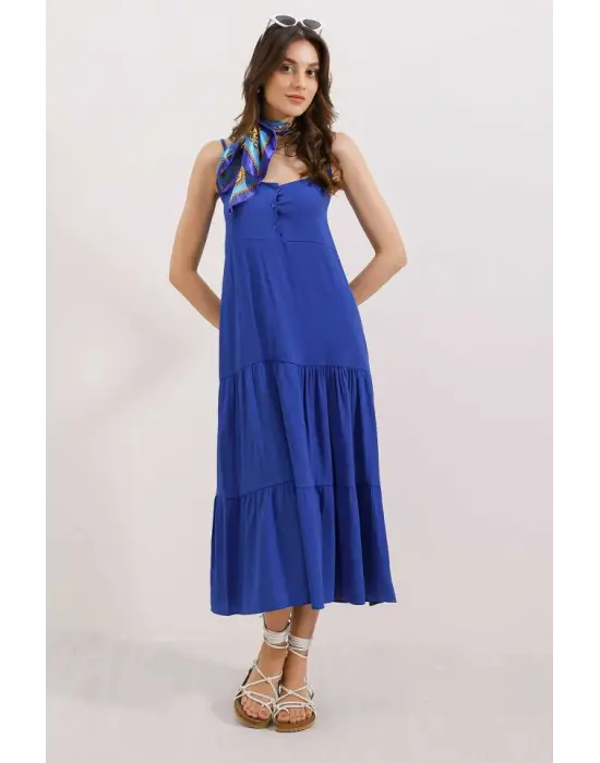 2403 Askılı Midi Elbise - Saks