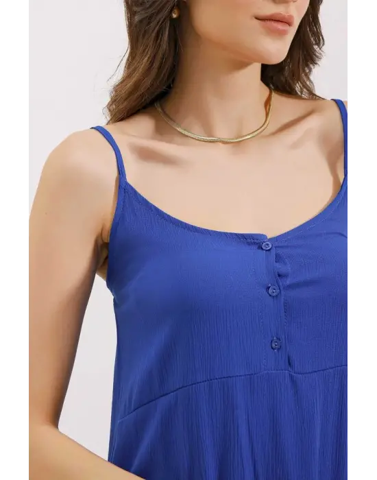 2403 Askılı Midi Elbise - Saks