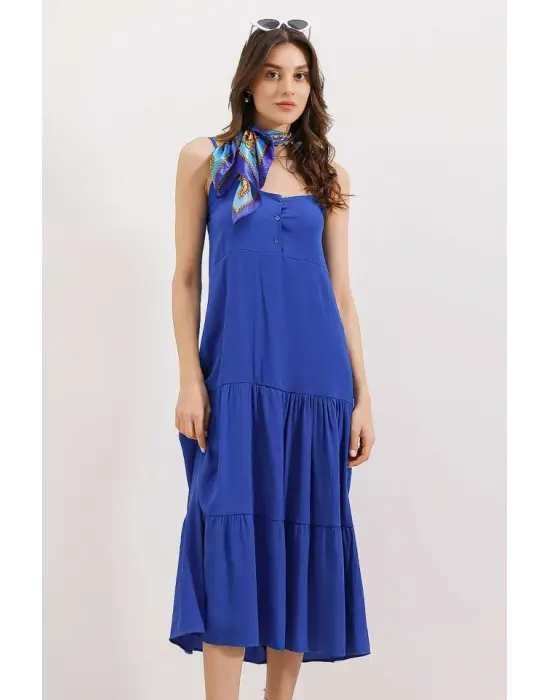 2403 Askılı Midi Elbise - Saks