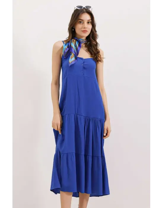 2403 Askılı Midi Elbise - Saks