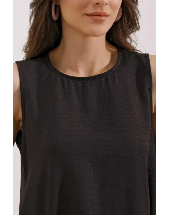 2444 Detaylı Mini Keten Elbise - Siyah