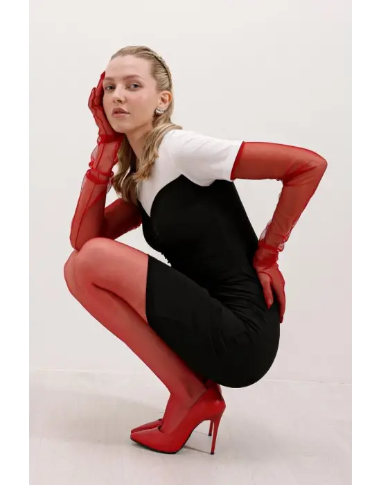 2472 Büzgülü Mini Elbise - Siyah