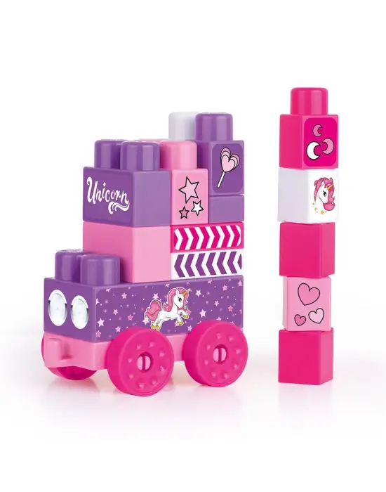 Omarı Renkli Bloklar ile Oluşturulabilir Unicorn Temalı Çanta Seti