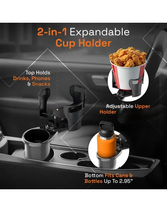 2’si 1 Arada Ayarlanabilir Araç Bardak Tutucu, Genişleyebilir Üst Kısım 3”-6.2”, Şişe Adaptörü, Araba Organizatörü, Dayanıklı Taban, Ramblers Hydroflask Uyumlu, Modern Araç Düzenleyic