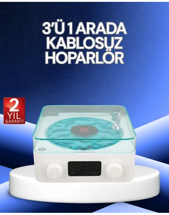3-1 Kablosuz Bluetooth Hoparlör – Gece Lambalı, Saatli, Retro Tasarım