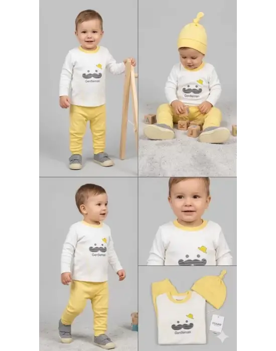 3/12 Ay Gentilmen Baskılı 3 Parça Bebek Takımı