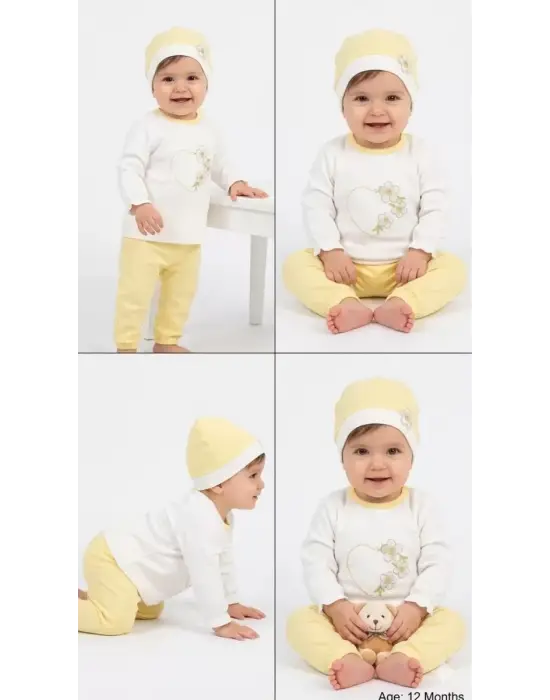 3/12 Ay Şapkalı Pamuk Bebek Takımı