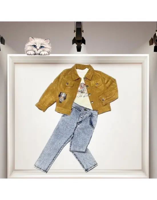 Trend Fitilli Kadife Çocuk Takımı Hardal