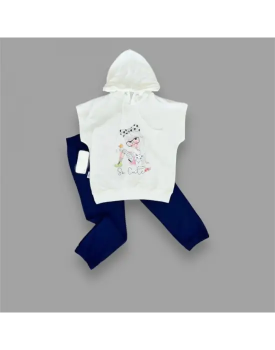 Trend Kapşonlu Sevimli Baskılı Çocuk Takımı