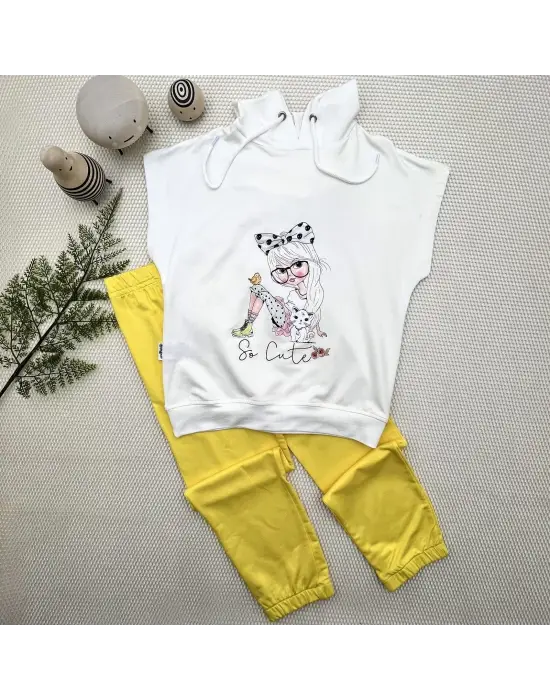 Çarpıcı Kapşonlu Kız Baskılı 2li Çocuk Takımı