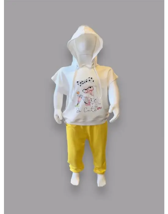 Çarpıcı Kapşonlu Kız Baskılı 2li Çocuk Takımı