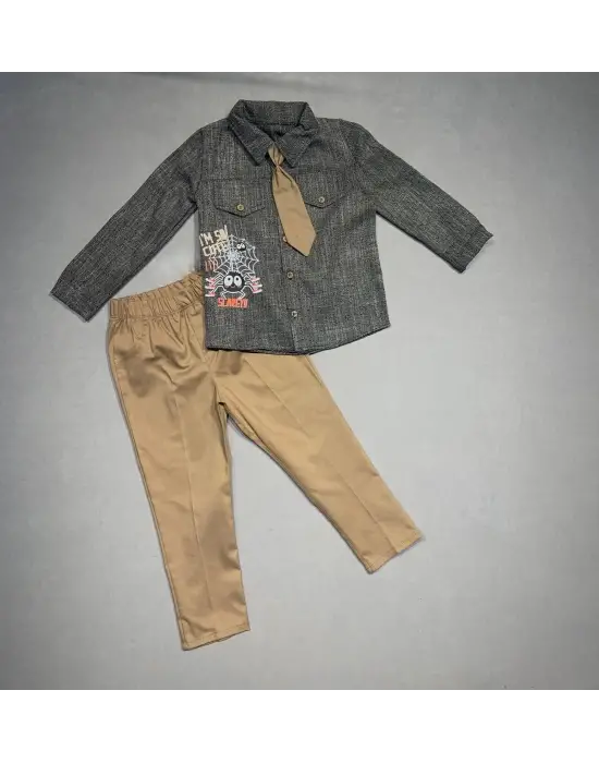 Şık Erkek Çocuk Takımı Keten Gömlek Pantolon
