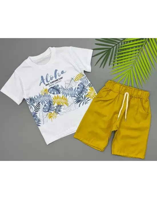 3/5 Yaş Aloha Yaprak Baskılı Çocuk Takımı