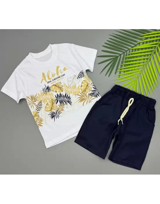 3/5 Yaş Aloha Yaprak Baskılı Çocuk Takımı