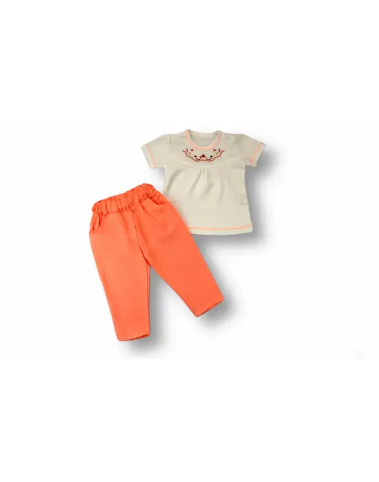 Etkileyici Nakış Detaylı 2li Kız Bebek Takımı