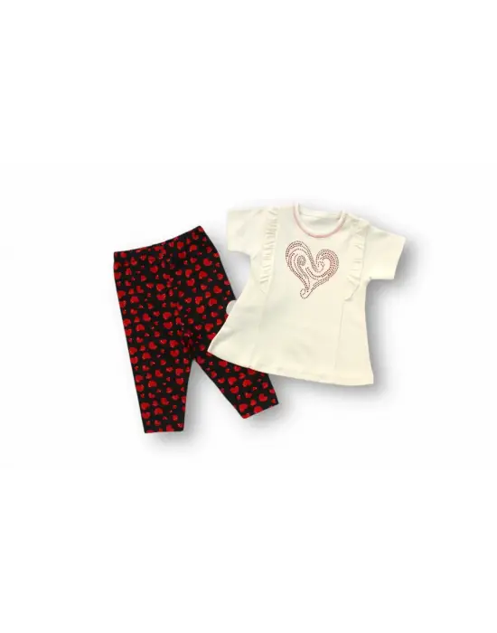 Trend Kalp Baskılı Uzun Kollu Kız Bebek Takımı