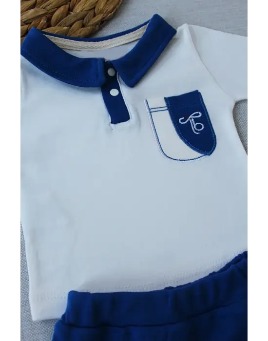 Şık Nakışlı Uzun Kollu Erkek Bebek Sweat Takımı