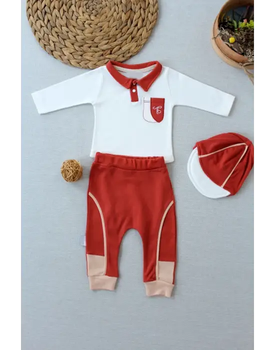 Modern Nakışlı Cep Şapkalı Uzun Kollu Erkek Bebek Sweat Takımı