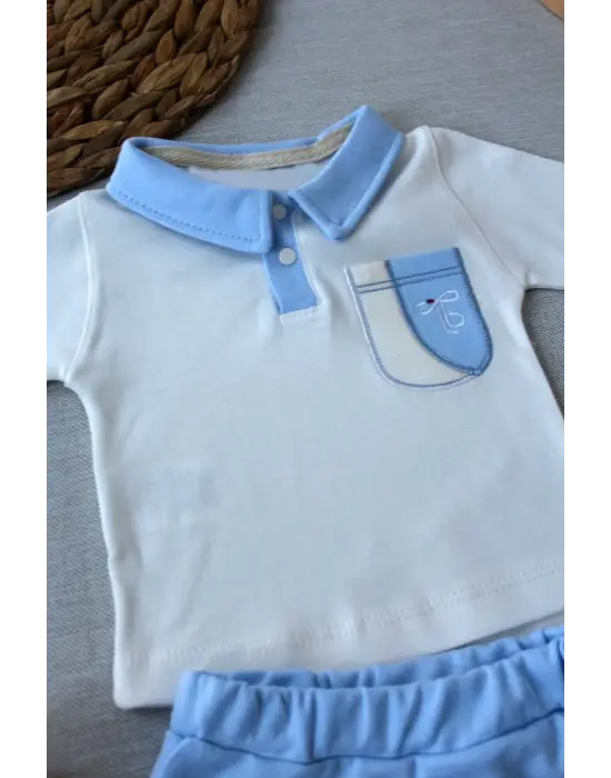 Stil Sahibi Nakışlı Sweat 3lü Bebek Takımı Mavi