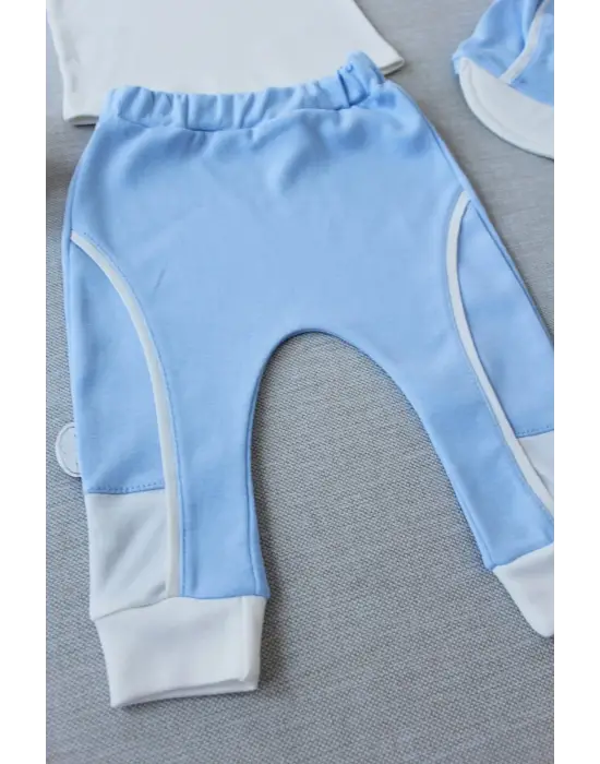 Stil Sahibi Nakışlı Sweat 3lü Bebek Takımı Mavi