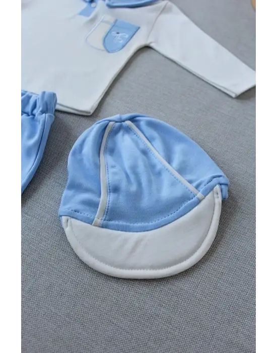 Stil Sahibi Nakışlı Sweat 3lü Bebek Takımı Mavi