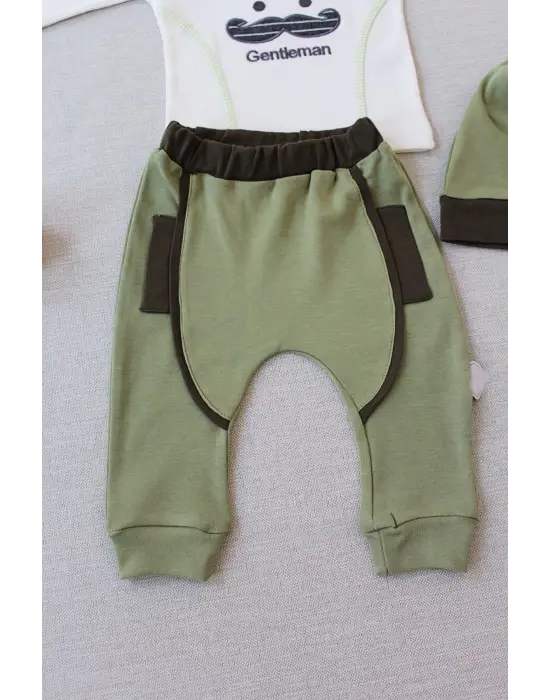 Trend Gentleman Erkek Nakışlı Şapkalı Uzun Kollu 3lü Bebek Takımı Yeşil